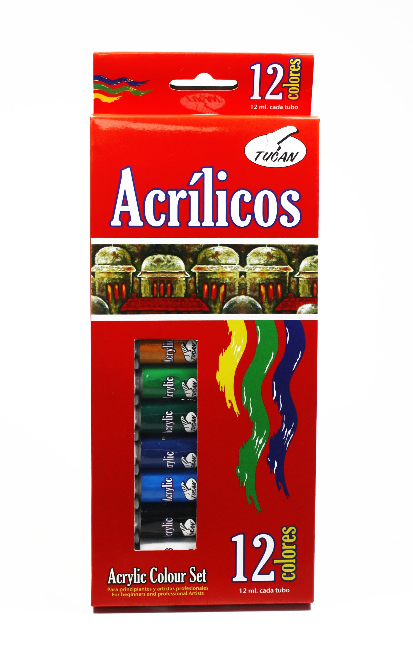 Set Pintura acrílica para lienzos 12 colores en tubo con caja de  almacenamiento. Pigmentos ricos, no